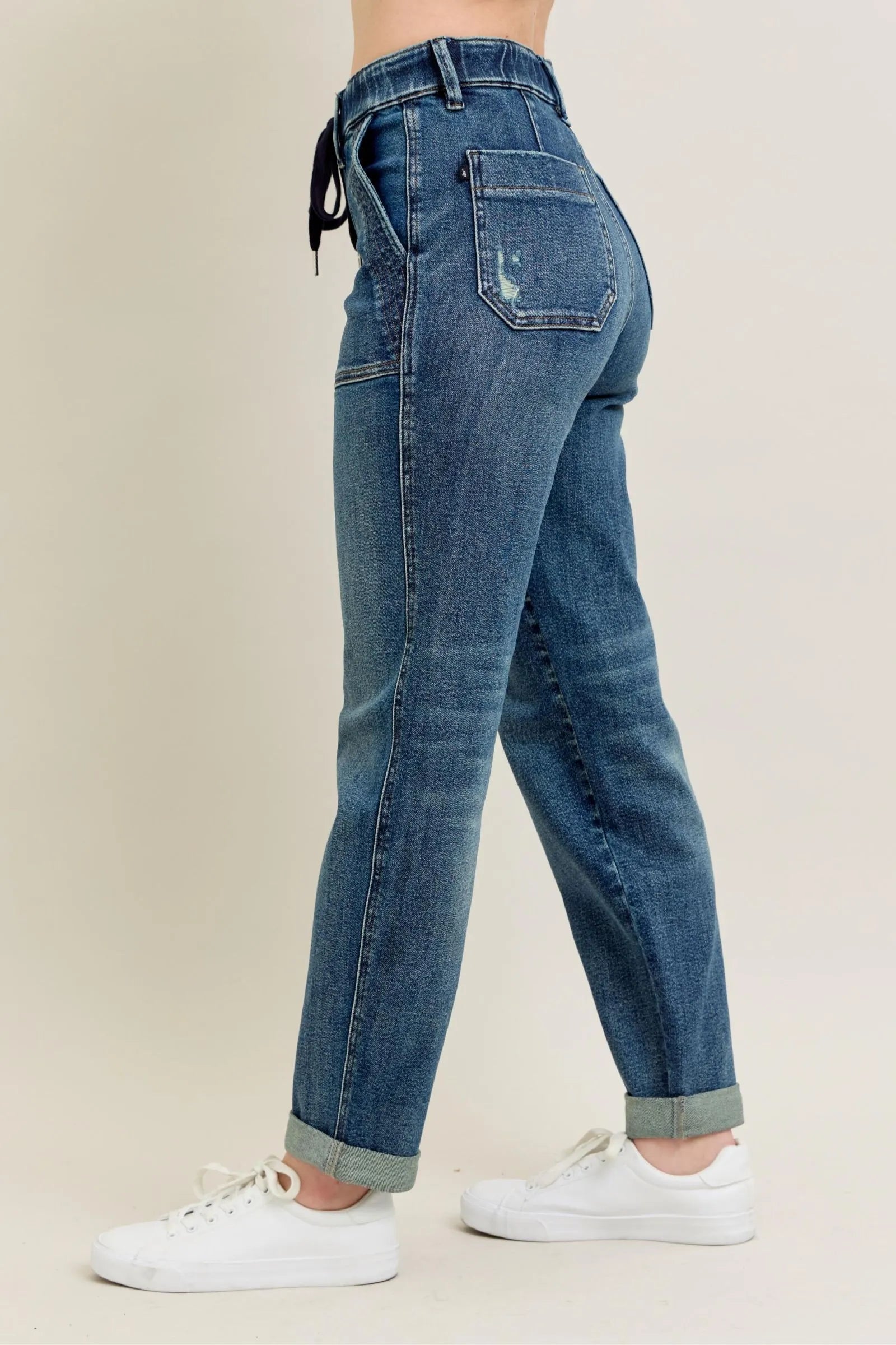 Judy Blue Full Size HW Vintage Wash Jeans w/ Drawstring Plus Size - LoveNest Treasures