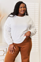 Shiny Eyelet Dropped Shoulder Round Neck Blouse - LoveNest Treasures