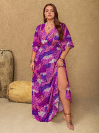 Plus Size Slit Printed Half Sleeve Maxi Dress - LoveNest Treasures