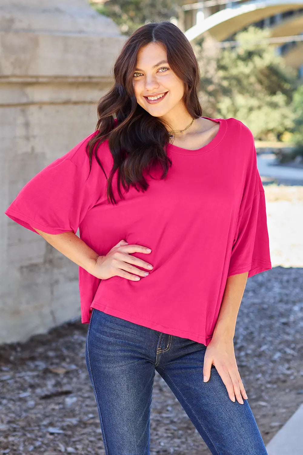 Basic Bae Full Size Round Neck Drop Shoulder T-Shirt - LoveNest Treasures