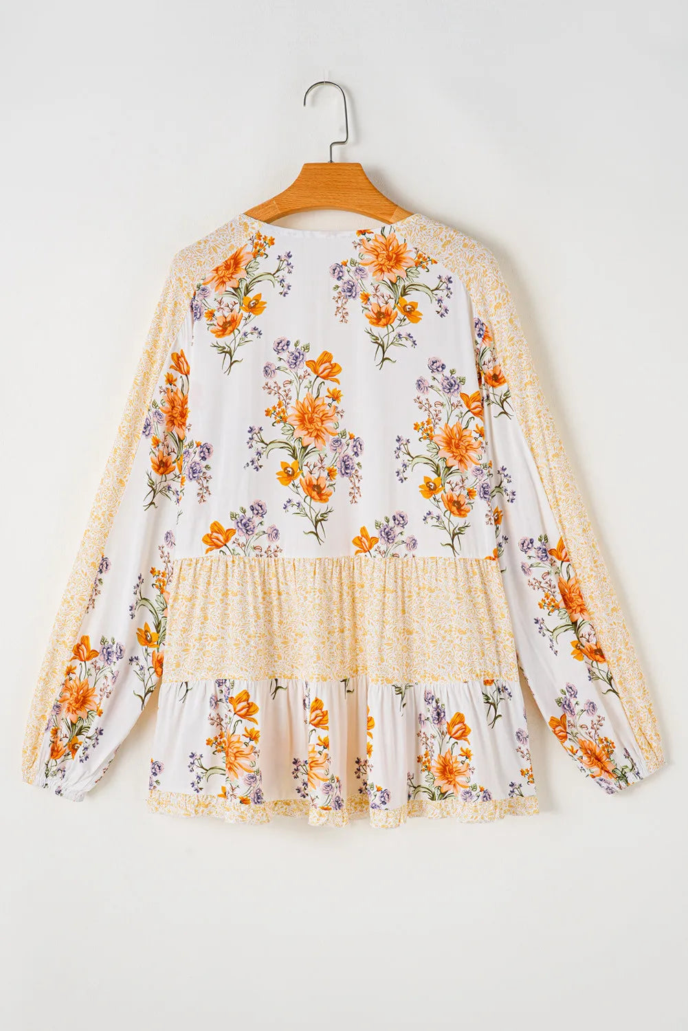 Plus Size Printed Tie Neck Long Sleeve Blouse - LoveNest Treasures