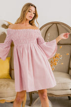 BiBi Smocked Off Shoulder Striped Dress - LoveNest Treasures