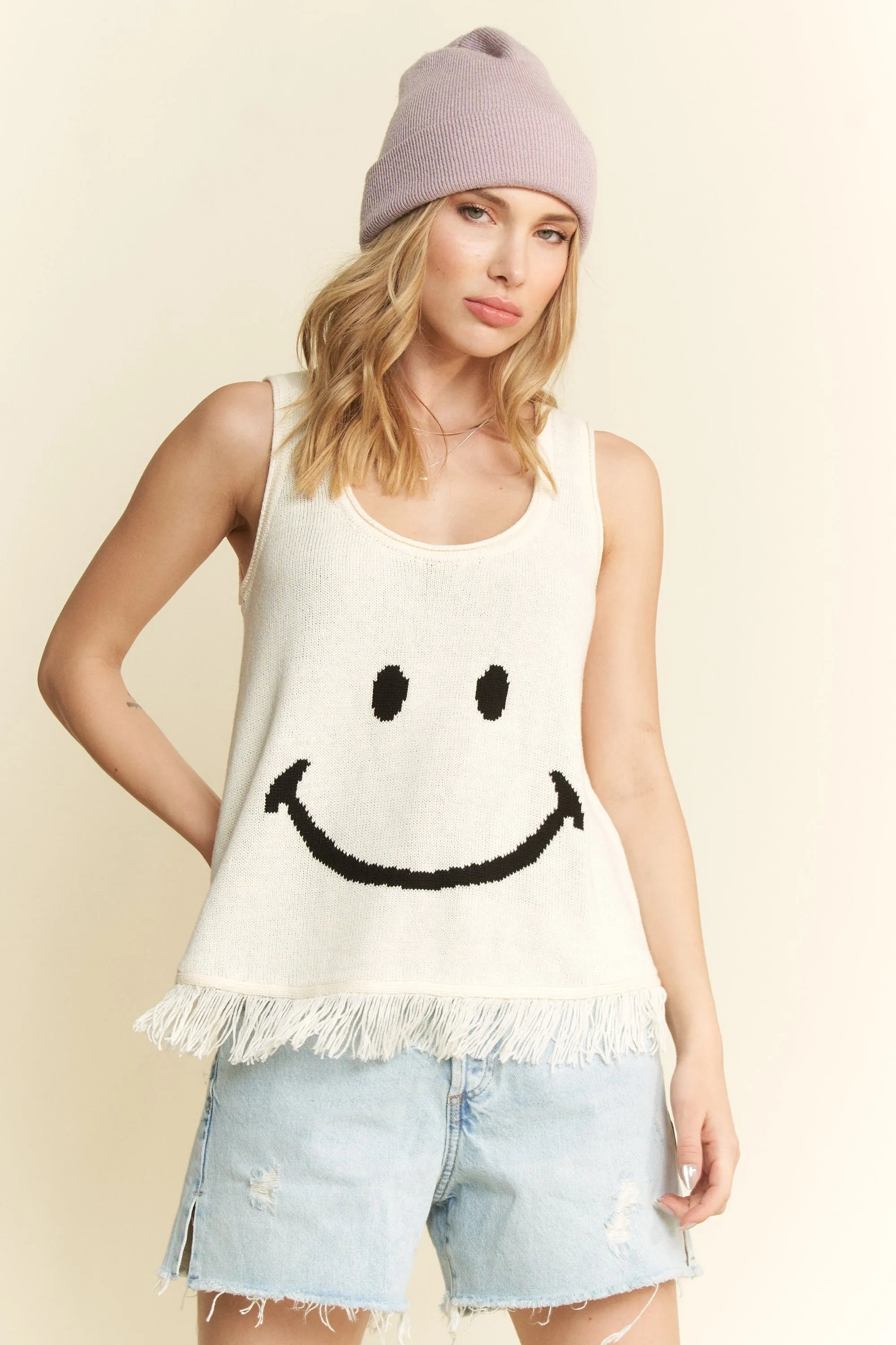 Jade By Jane Full Size Smiley Fringe Hem Tank Plus Size - LoveNest Treasures
