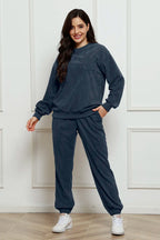Corduroy Round Neck Sweatshirt and Sweatpants Set - LoveNest Treasures