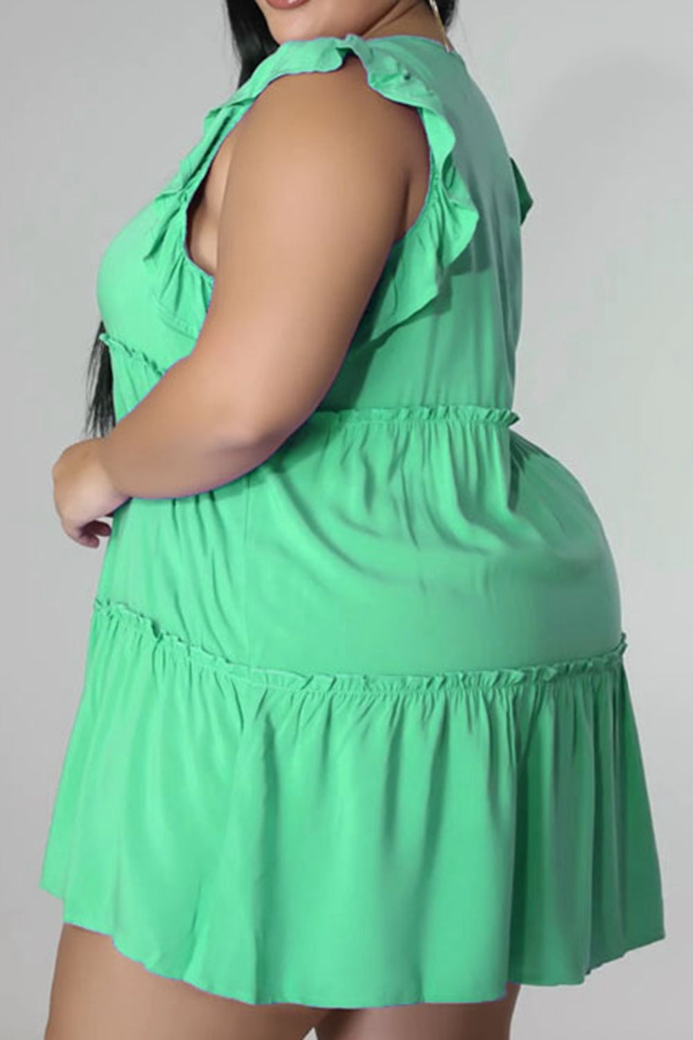 Plus Size V-Neck Frill Trim Mini Dress - LoveNest Treasures