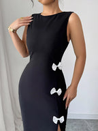 Bow Slit Round Neck Sleeveless Dress - LoveNest Treasures