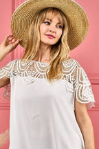 BiBi Crochet Lace Yoke Detailed Wrinkled Dress - LoveNest Treasures