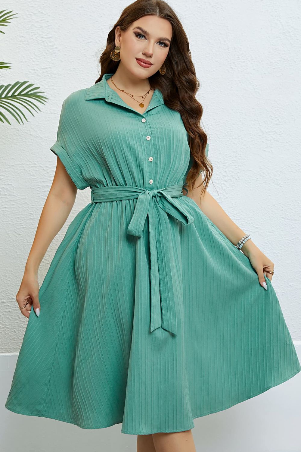 Honey Buttoned Tie-Waist Shirt Dress - LoveNest Treasures