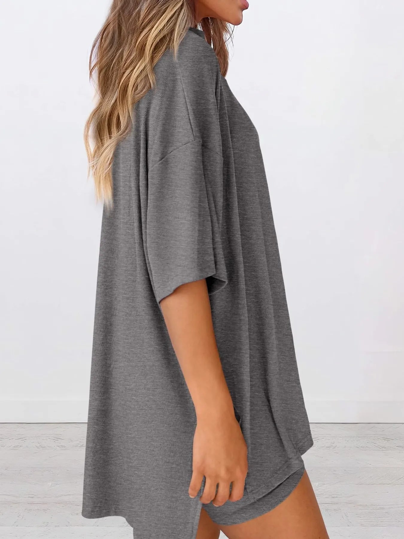 Full Size Oversized Round Neck Top and Shorts Set Plus Size - LoveNest Treasures