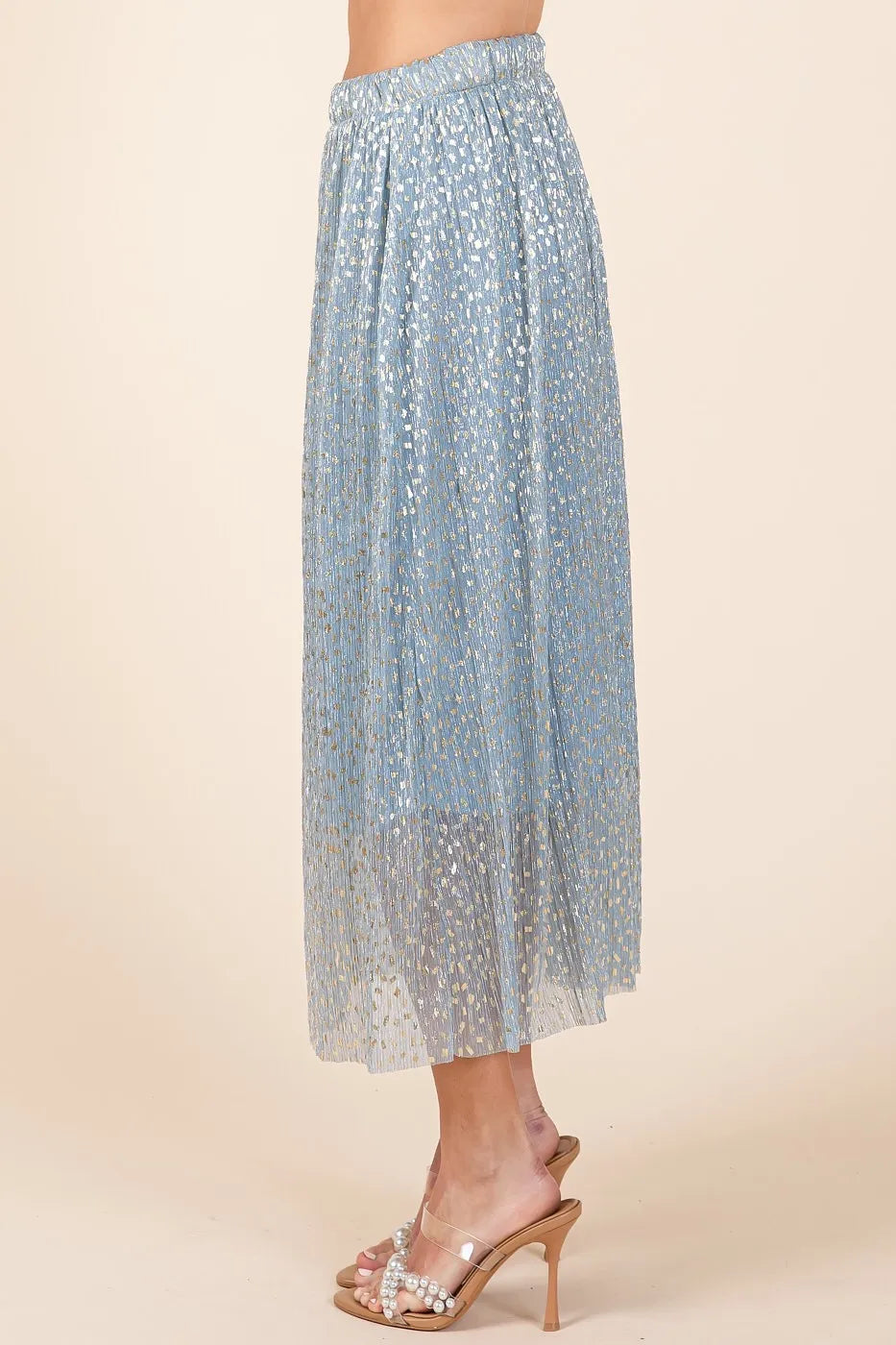 Mittoshop Metallic Glitter Speckle Print Elastic Midi Skirt - LoveNest Treasures