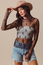 SO ME Bow Ribbon Pattern Sheer Lace Top - LoveNest Treasures