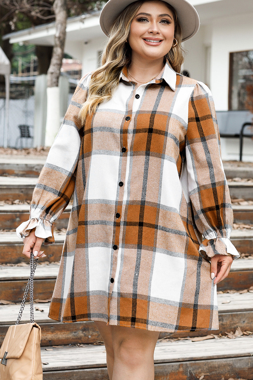 Plus Size Plaid Button Up Shirt Dress - LoveNest Treasures