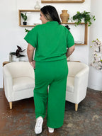 Double Take Full Size Texture Half Zip Short Sleeve Top and Pants Set - LoveNest Treasures