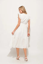 And The Why Ruffle Sleeve Front Smocked Tiered Midi Dress - LoveNest Treasures