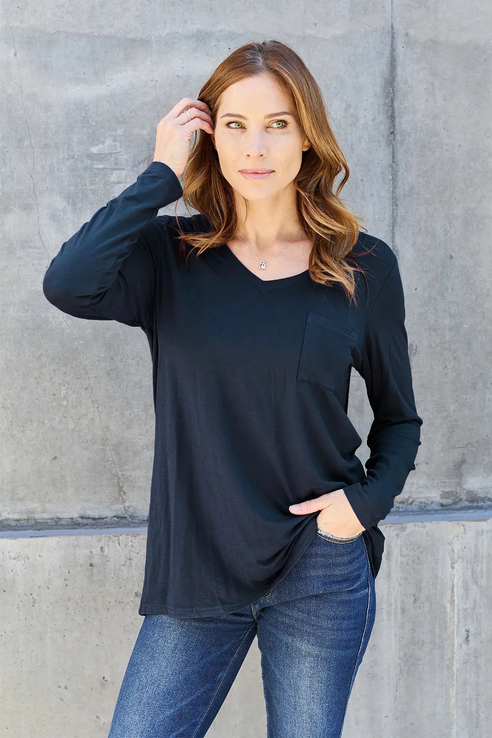 Basic Bae Full Size V-Neck Long Sleeve Top - LoveNest Treasures