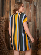 Plus Size Striped Short Sleeve Mini Dress - LoveNest Treasures