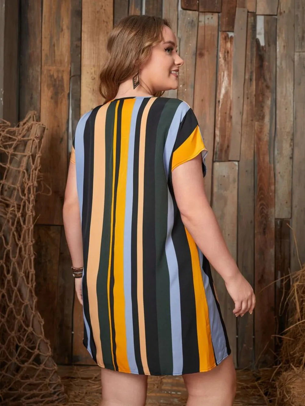 Plus Size Striped Short Sleeve Mini Dress - LoveNest Treasures