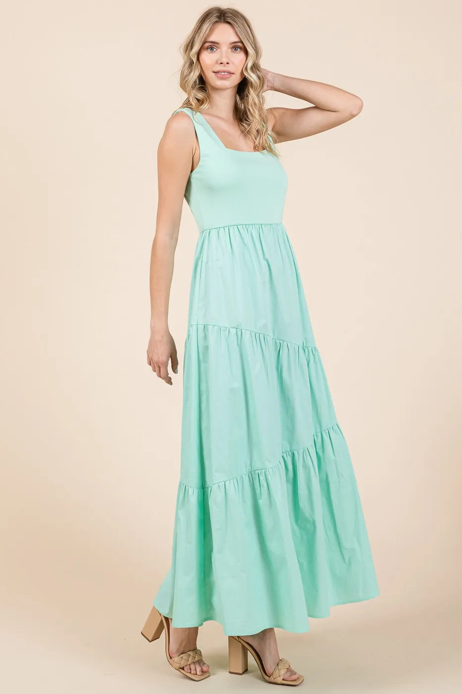 Mittoshop Mix Media Square Neck Maxi Dress - LoveNest Treasures