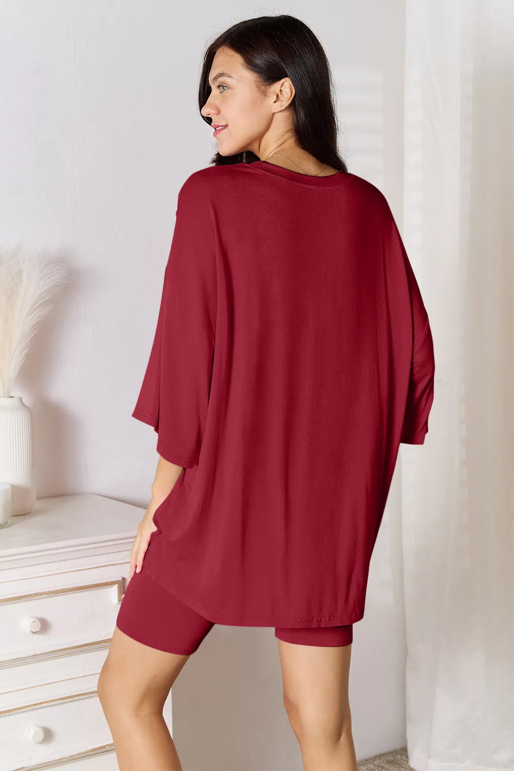 Basic Bae Full Size Soft Rayon Three-Quarter Sleeve Top and Shorts Set - LoveNest Treasures