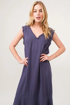 And The Why Washed Cotton Gauze Fringe Detail Tiered Dress - LoveNest Treasures