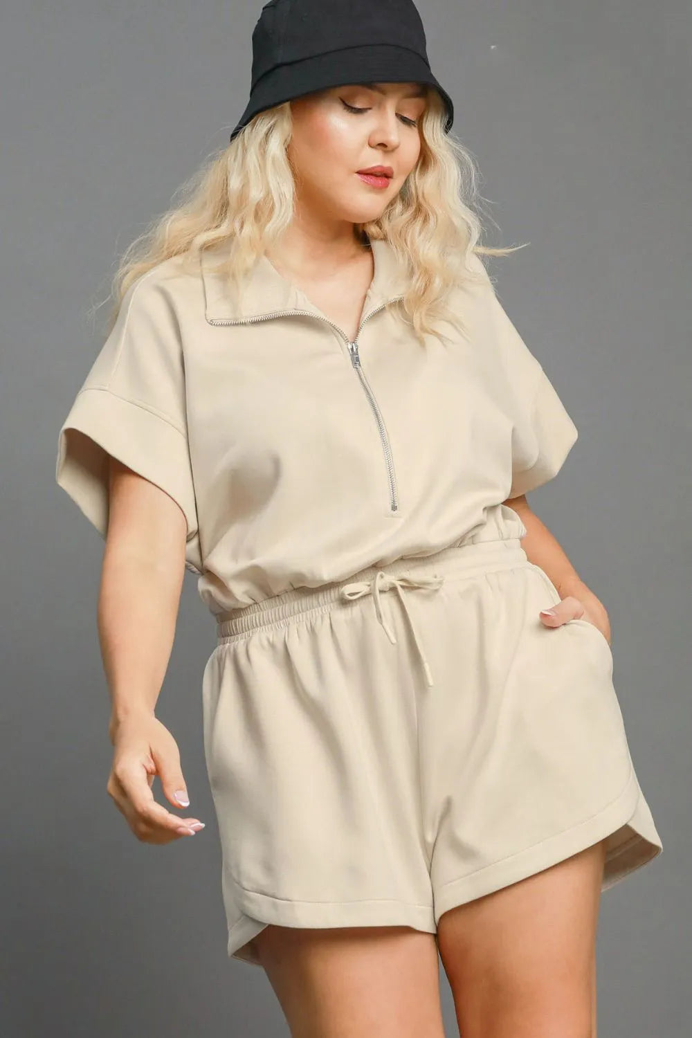 Umgee Full Size Half Sleeve Dolman Sleeved Romper Plus Size - LoveNest Treasures