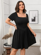Plus Size Square Neck Short Sleeve Mini Dress - LoveNest Treasures