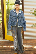 POL Flower Textured Raw Hem Long Sleeve Denim Jacket - LoveNest Treasures