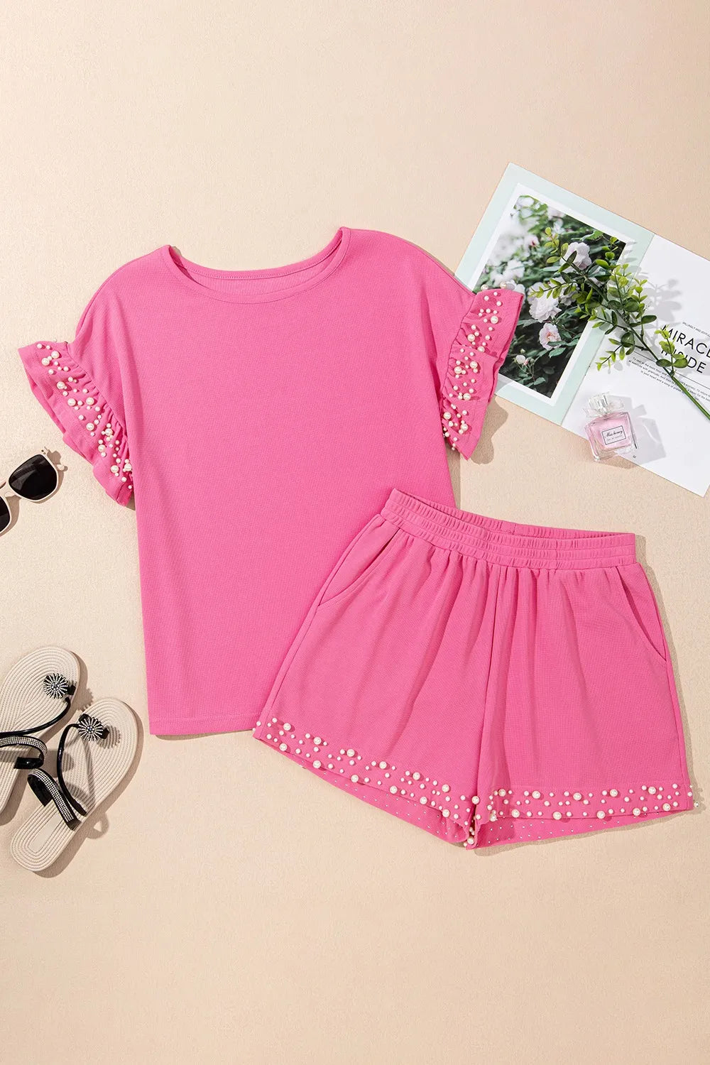 Pearl Embellished Top and Shorts Set - LoveNest Treasures