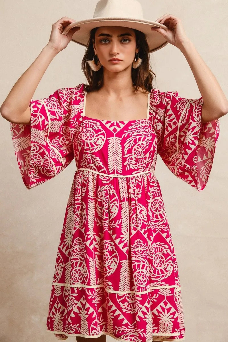 BiBi Aztec Woven Printed Contrast Binding Dress - LoveNest Treasures