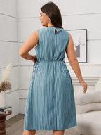 Plus Size Striped Round Neck Sleeveless Dress - LoveNest Treasures