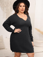 Plus Size Dropped Shoulder Long Sleeve Knit Mini Dress - LoveNest Treasures