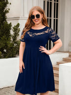 Plus Size Ruched Round Neck Short Sleeve Dress - LoveNest Treasures