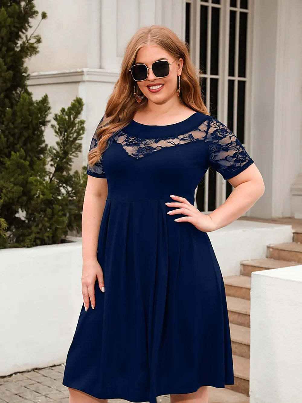 Plus Size Ruched Round Neck Short Sleeve Dress - LoveNest Treasures