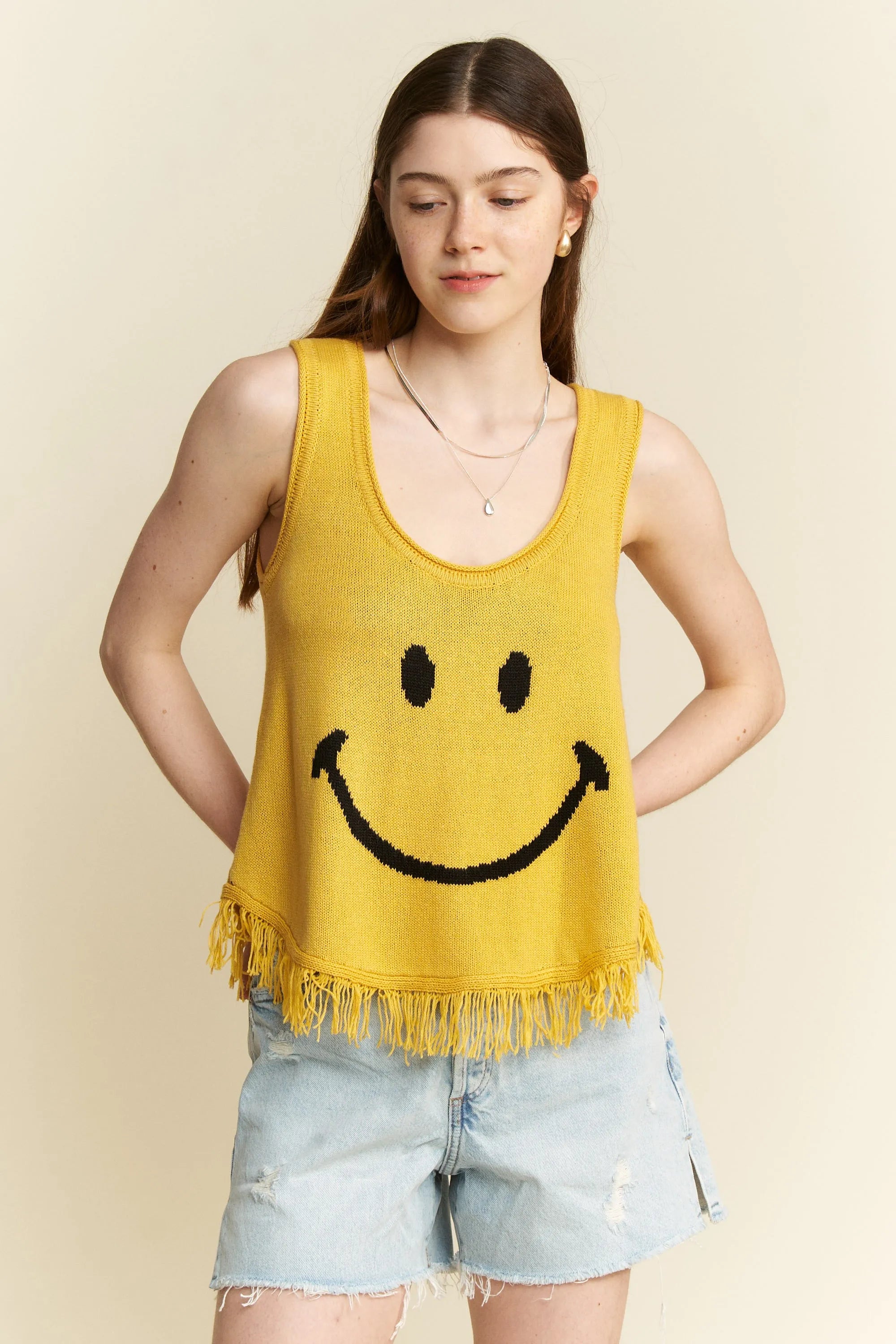 Jade By Jane Full Size Smiley Fringe Tank Top Plus Size - LoveNest Treasures