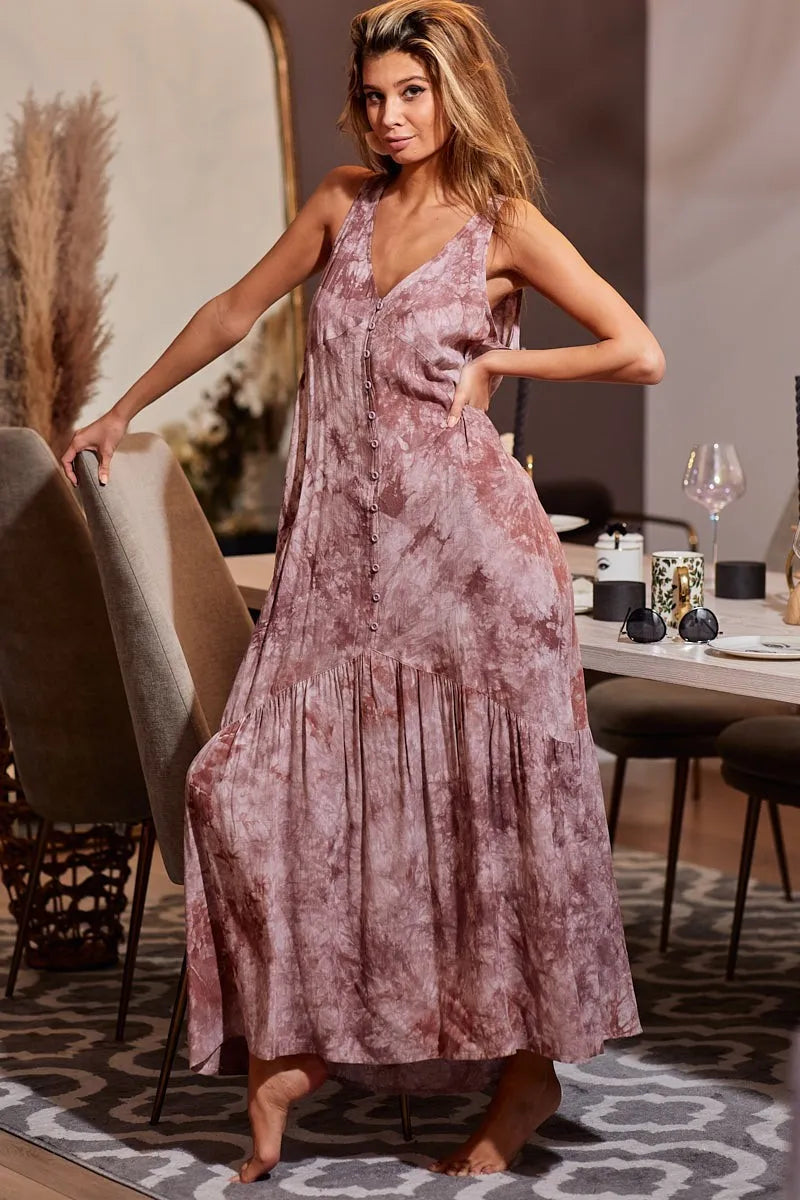 BiBi Tie-Dye Sleeveless V-Neck Dress - LoveNest Treasures