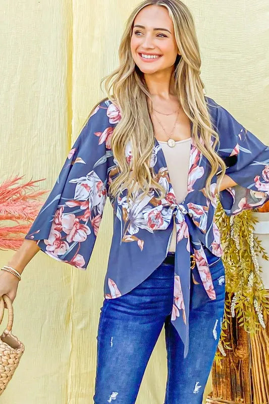 And The Why Front Tie Knot Floral Print Top - LoveNest Treasures