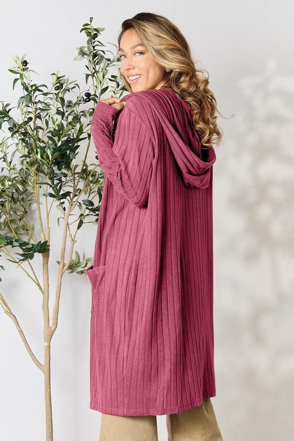 Basic Bae Full Size Hooded Sweater Cardigan - LoveNest Treasures