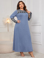 Honey Plus Size Printed Round Neck Long Sleeve Dress - LoveNest Treasures