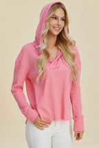 Double Take Full Size High-Low Dropped Shoulder Long Sleeve Hoodie - LoveNest Treasures