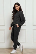 Corduroy Round Neck Sweatshirt and Sweatpants Set - LoveNest Treasures