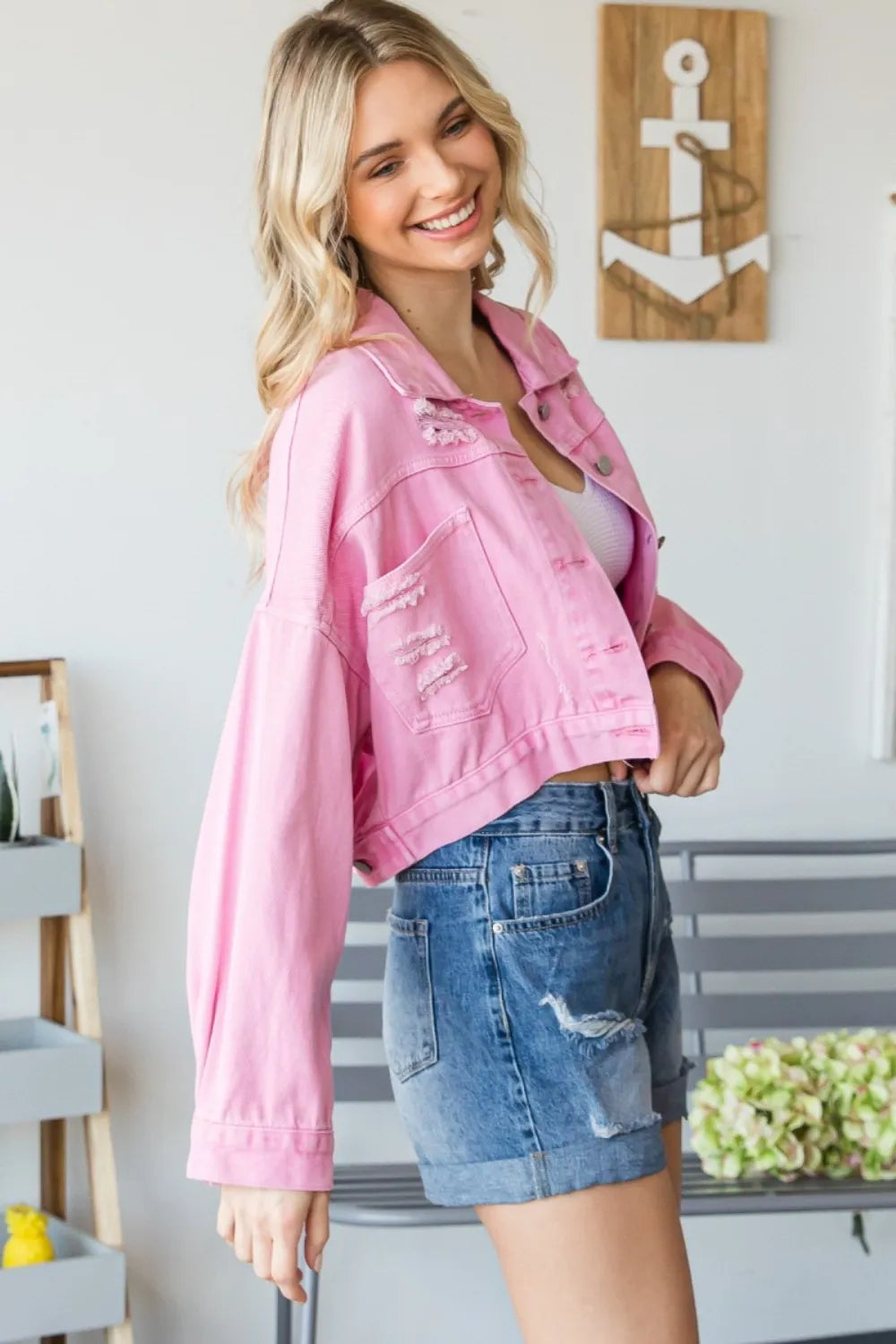 Veveret Fringe Distressed Button Up Denim Jacket - LoveNest Treasures