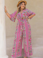 Plus Size Printed Half Sleeve Wide Leg Jumpsuit - LoveNest Treasures