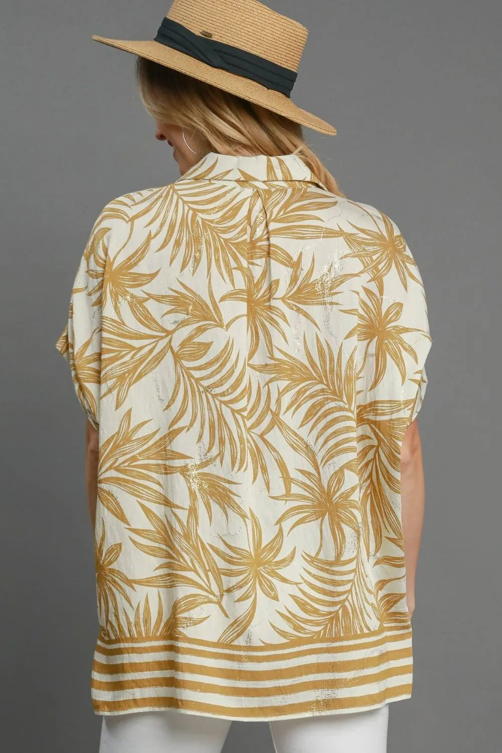 Umgee Full Size Tropical Print Button Down Shirt Plus Size - LoveNest Treasures