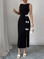 Bow Slit Round Neck Sleeveless Dress - LoveNest Treasures