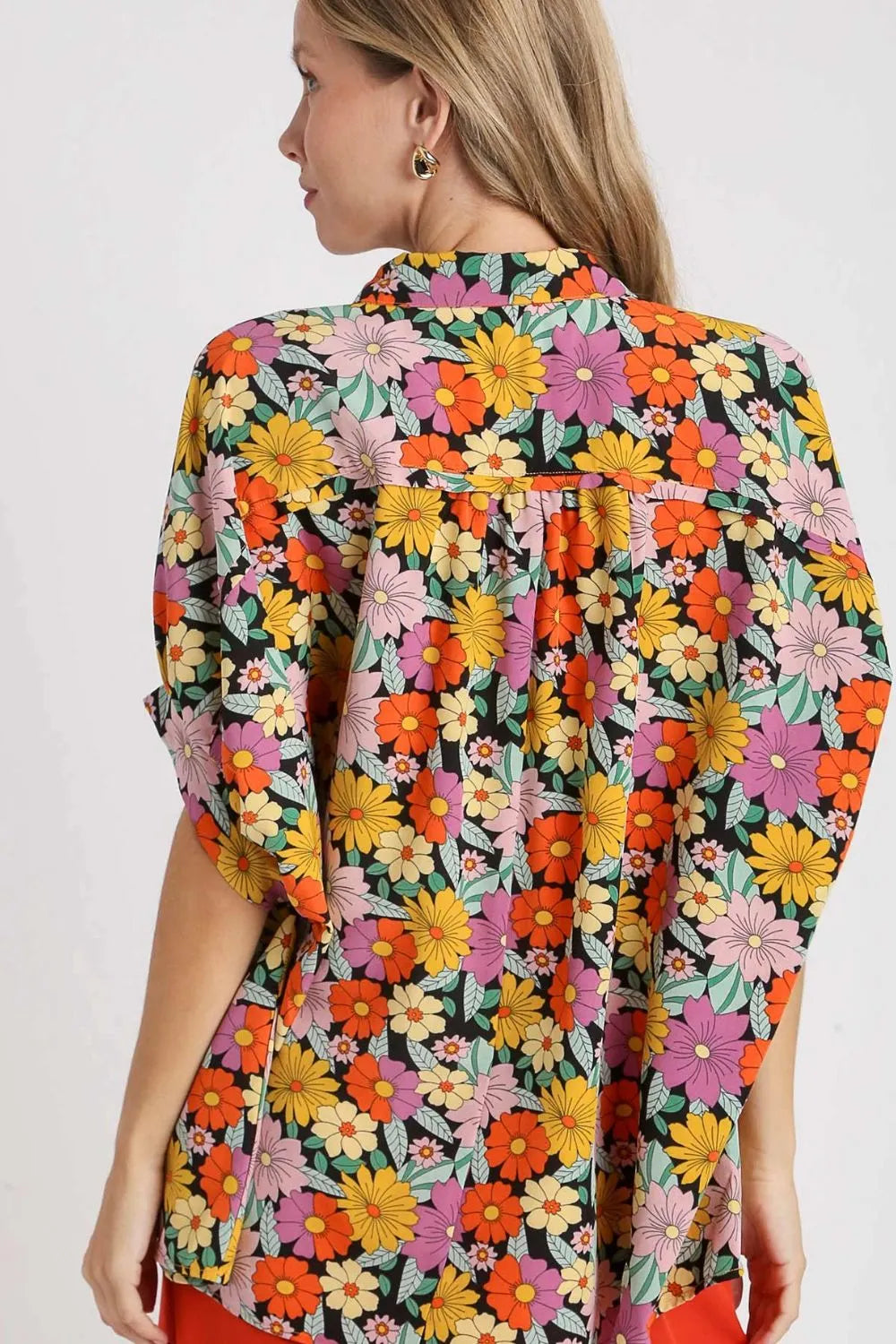Umgee Full Size Flower Print Boxy Cut Button Down Shirt Plus Size - LoveNest Treasures
