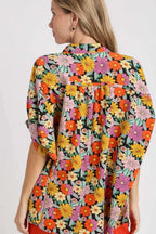 Umgee Full Size Flower Print Boxy Cut Button Down Shirt Plus Size - LoveNest Treasures