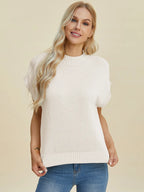 Double Take Full Size Mock Neck Short Sleeve Sweater - LoveNest Treasures