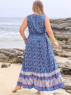 Plus Size Tied Printed Sleeveless Maxi Dress - LoveNest Treasures