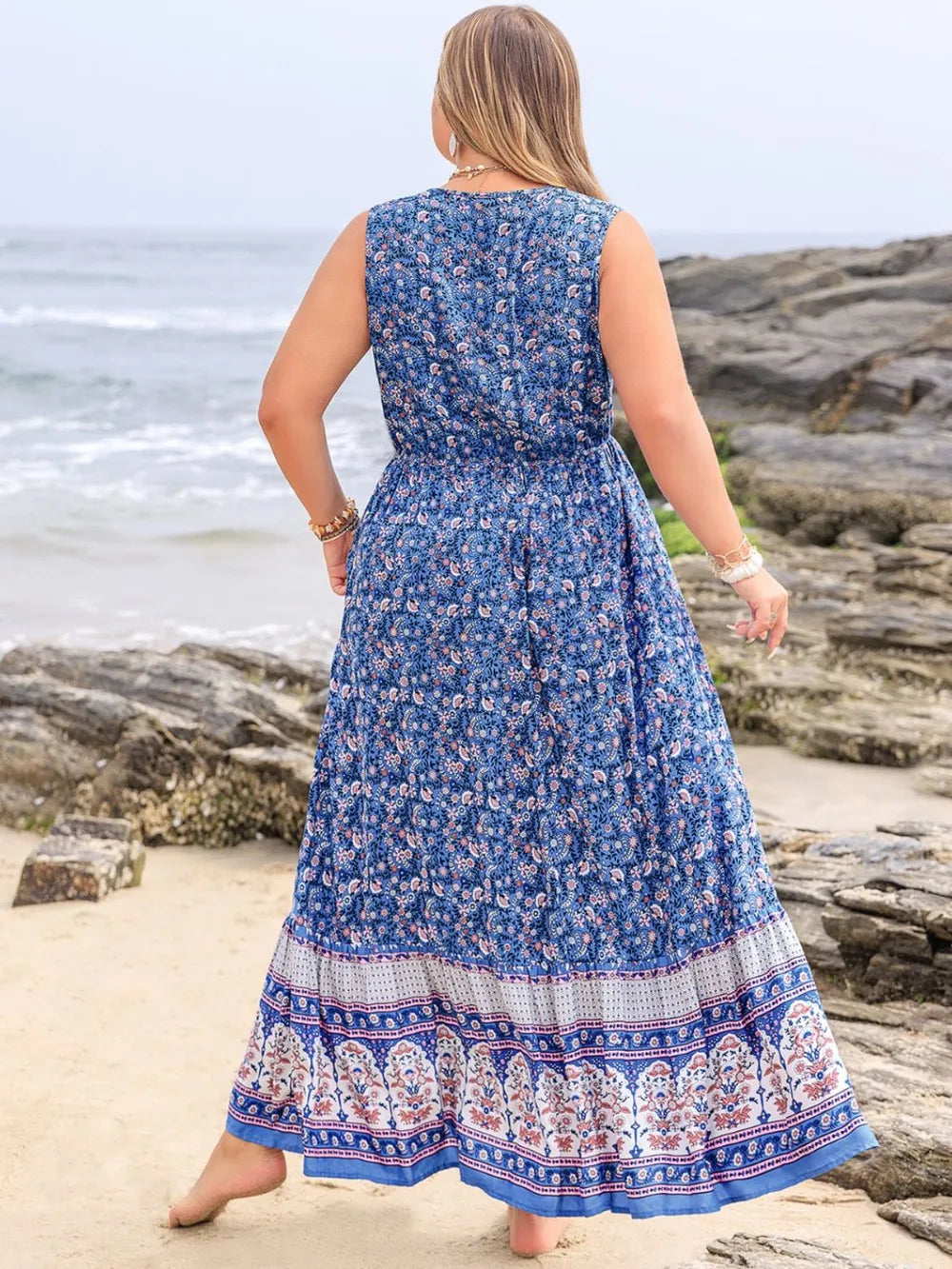Plus Size Tied Printed Sleeveless Maxi Dress - LoveNest Treasures