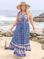 Plus Size Tied Printed Sleeveless Maxi Dress - LoveNest Treasures